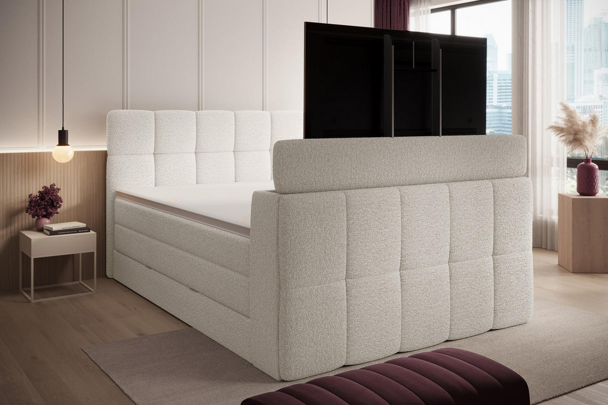 BOXSPRINGBETT Madison 3 creme 200/200 H2/H3 mit TV-Lift - Creme, Textil (200/200cm) - wonello