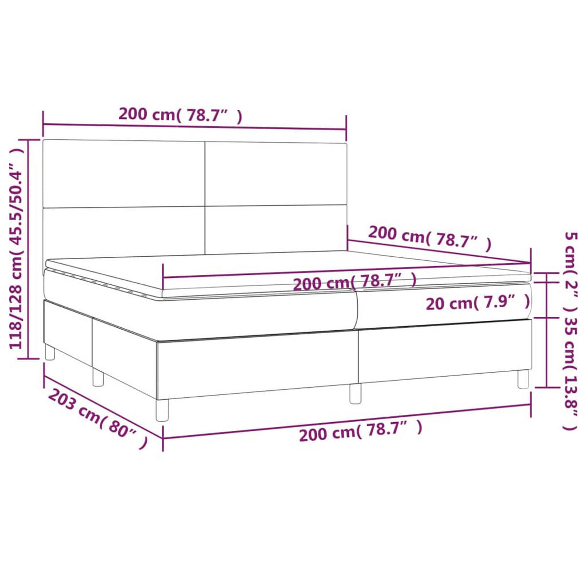 BOXSPRINGBETT 200/200 Cm Grau Samt - Grau, Textil (200/203cm) - vidaXL
