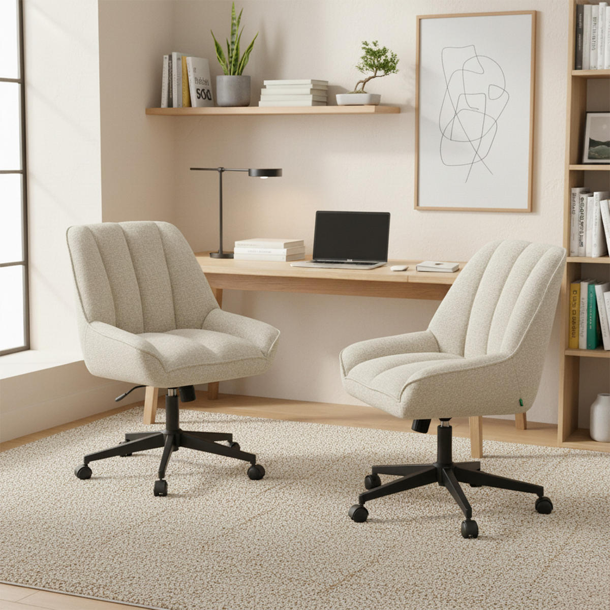 BÜROSTUHL Mika-Jette - Creme/Schwarz, Textil/Metall (60/85/68cm) - DUBI Möbel