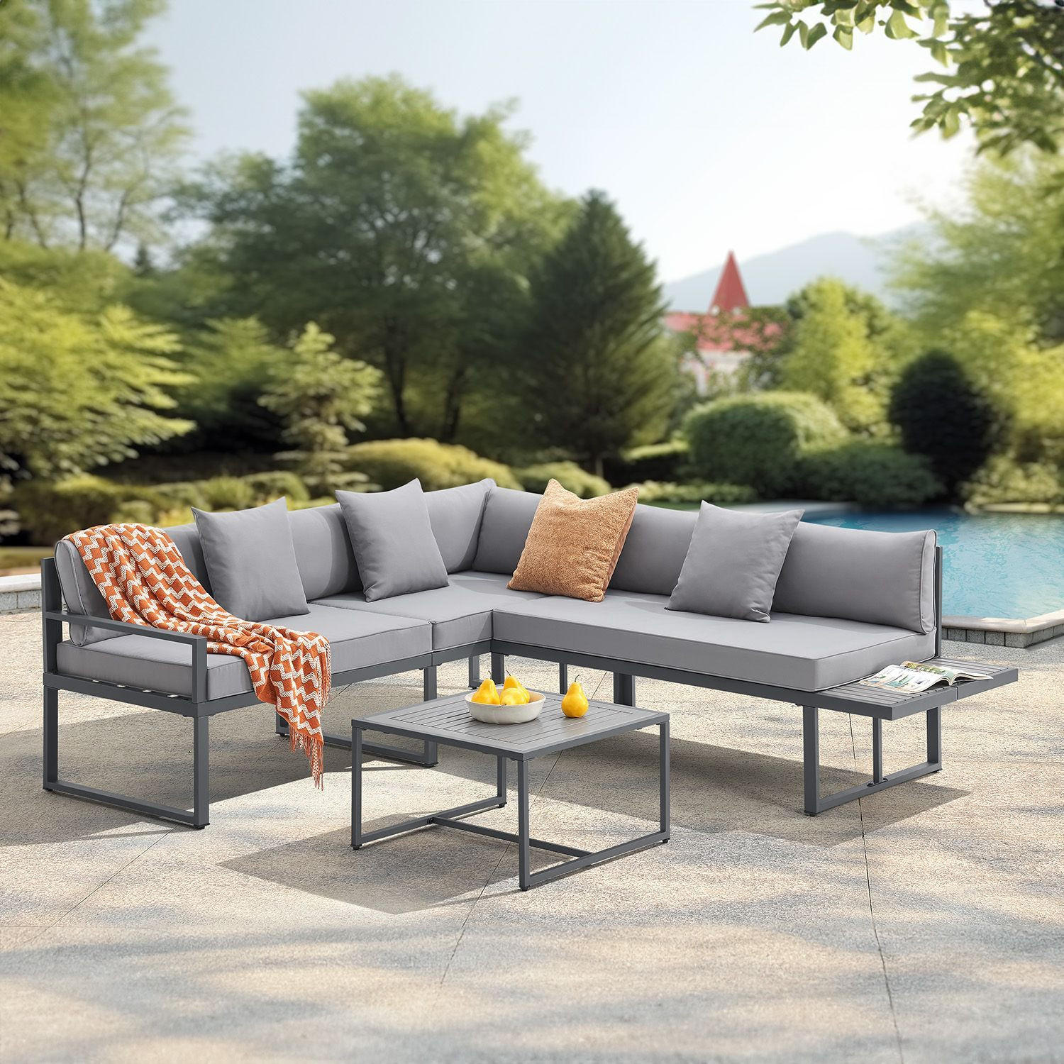 LOUNGEGARNITUR St. Tropez dunkelgrau - Grau, Metall - Juskys