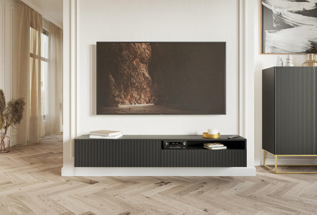 TV-HÄNGEBOARD Veldio Schwarz mit offenem Fach 175 cm - Schwarz, Holzwerkstoff (175/28.5/31.6cm) - Selsey