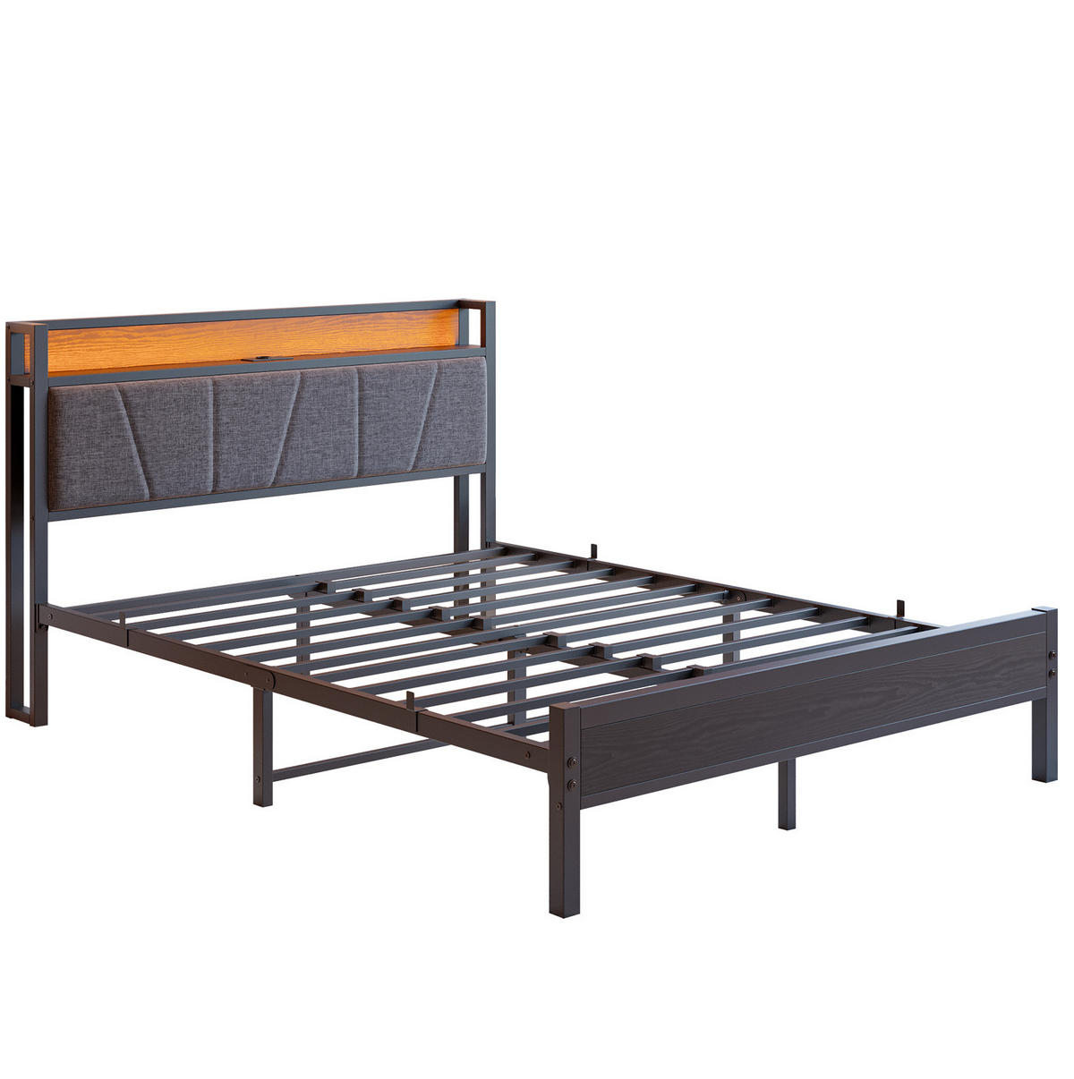 POLSTERBETT 140/200 cm mit LED-Beleuchtung, USB-Anschlüssen, Steckdose und Stauraum-Kopfteil, Schwarz - Schwarz, Holzwerkstoff (140/200cm) - Redom