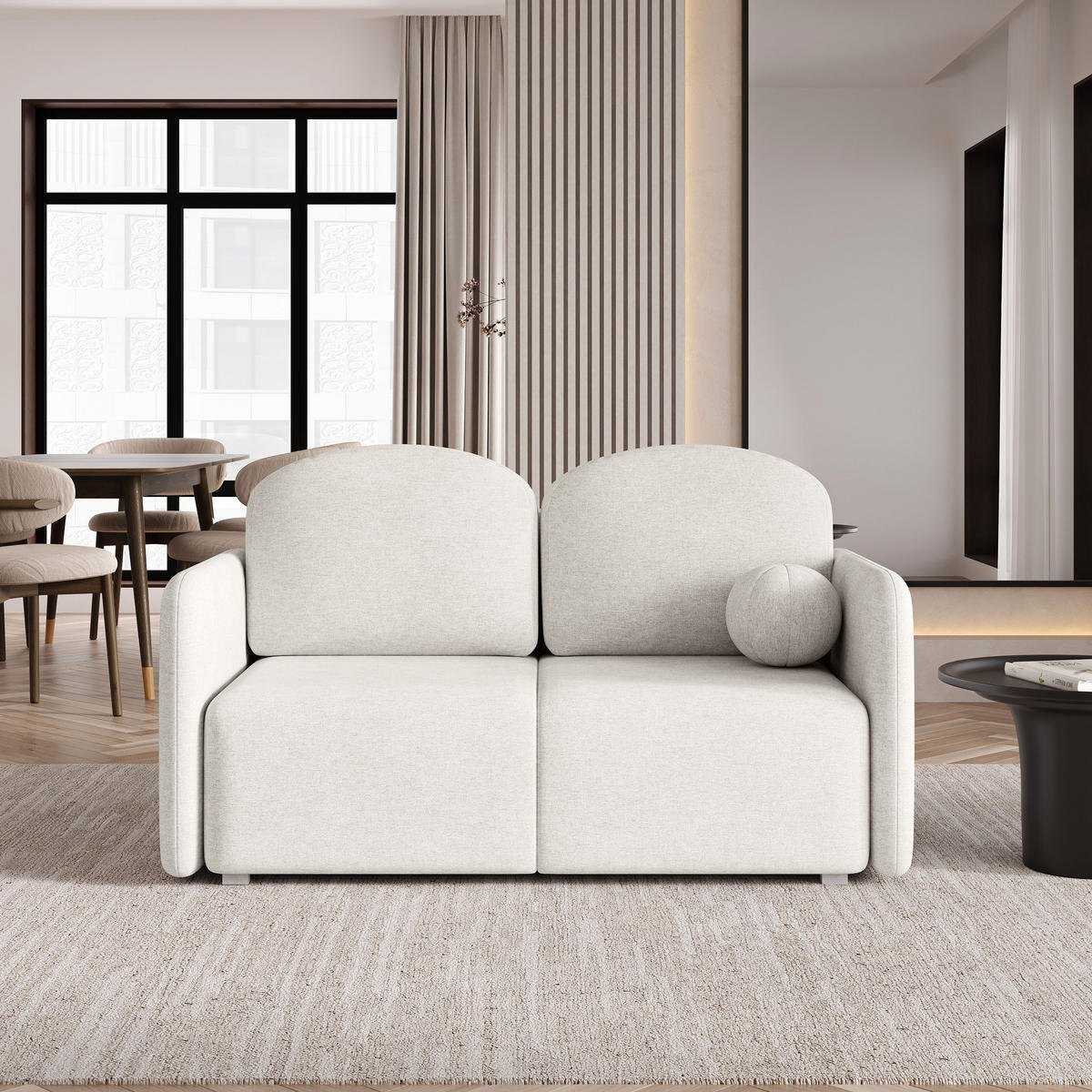 POHOVKA SUVI II, Opletená látka NEVE, Krémová - šedá/krémová, kompozitní dřevo/textil (153/85/90cm) - MASSENO