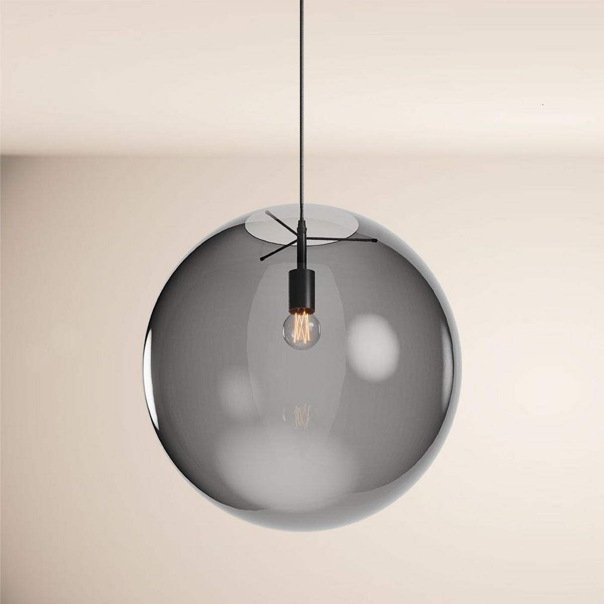 GALERIELEUCHTE Orb 5m Abhängung Rauch/Schwarz Ø 50cm - Anthrazit/Schwarz, Glas (50/50/50cm) - s.luce