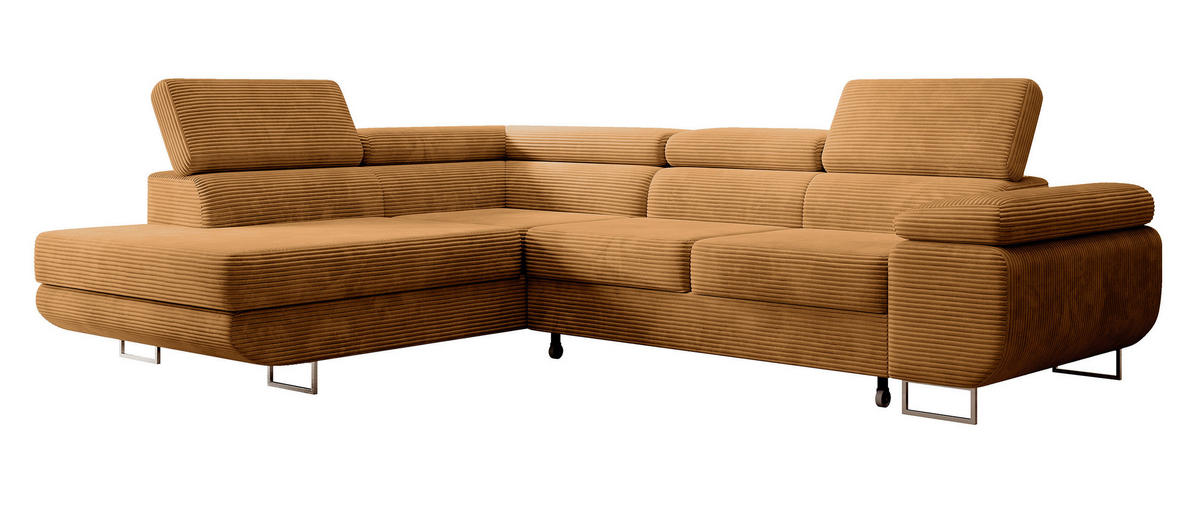 ECKSOFA Stevil Senfgelb Cordbezug - Silberfarben/Messingfarben, Textil/Metall (275/203cm) - Selsey