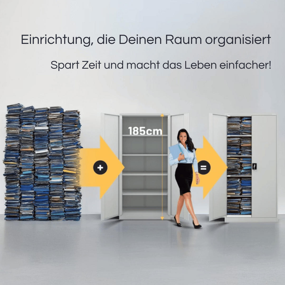 AKTENSCHRANK abschließbar 4er Set KADO 185x90x40cm Grau - Grau, Metall (90/185/40cm) - DELUKE