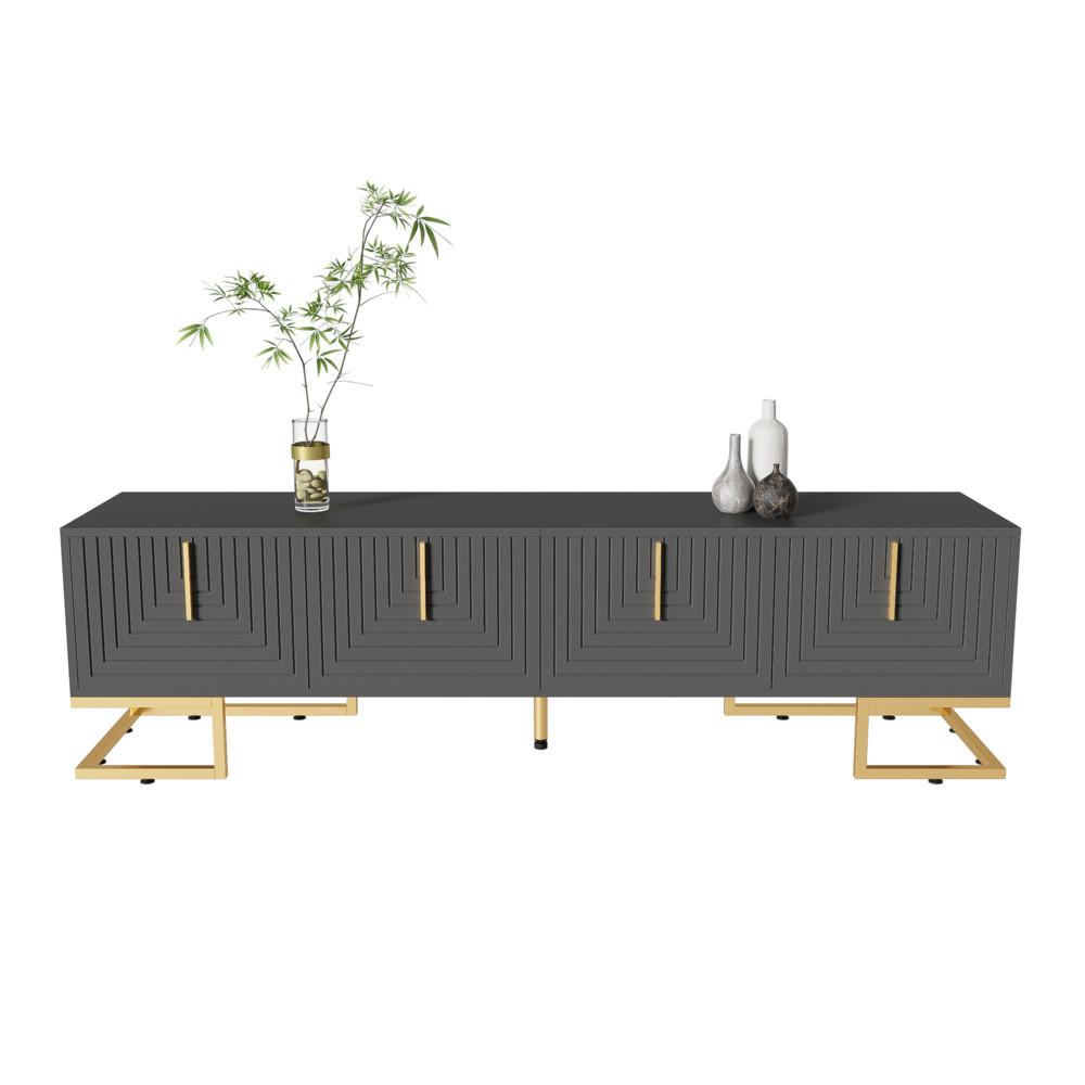 TV-SCHRANK Lowboard Goldene Griffe Füße 70-79 Zoll Schwarz Grau - Grau, Holz (49/13.5/99.5cm) - FLIEKS