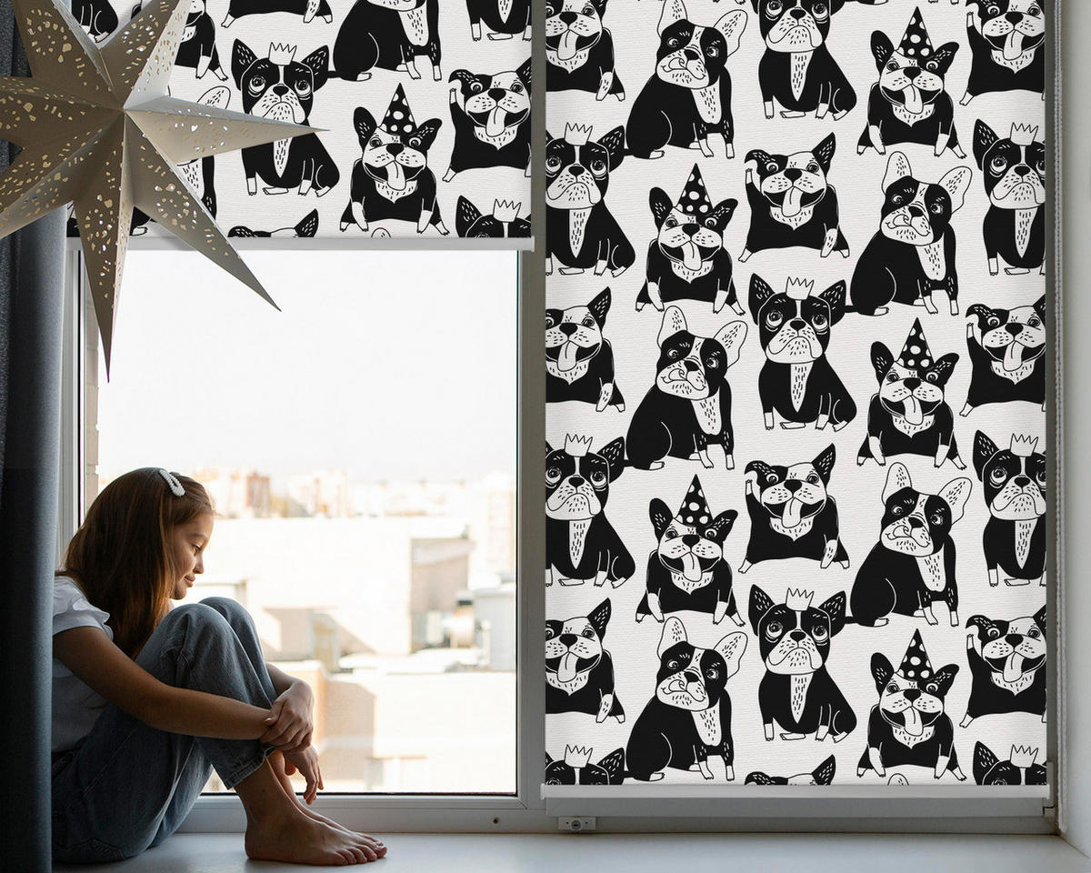 VNÚTORNÁ roleta - okenná roleta - roleta - 90x180 cm - Nakreslené psy - čierna, plast (90/180/0.5cm) - TULUP