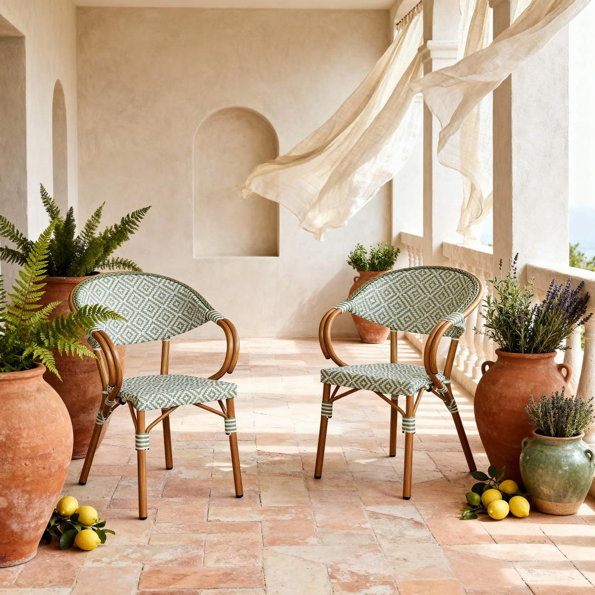 GARTENSTÜHLE Stapelbare Weiß Grün 2er-Set - Hellgrün, Metall (57/84/57cm) - Mobili Rebecca