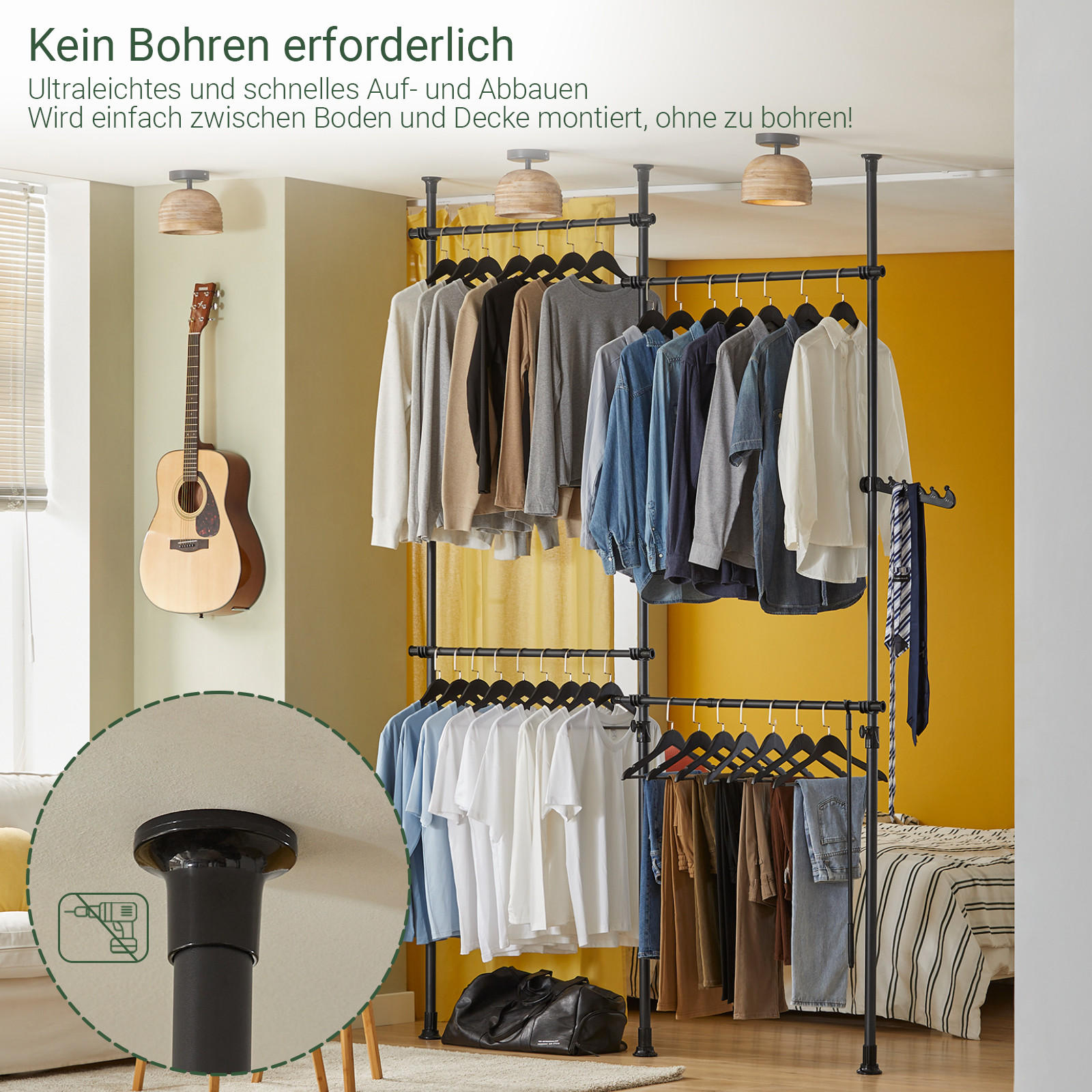 TELESKOP GARDEROBEN SYSTEM Schwarz - Schwarz, Kunststoff (226/285/3cm) - SoBuy
