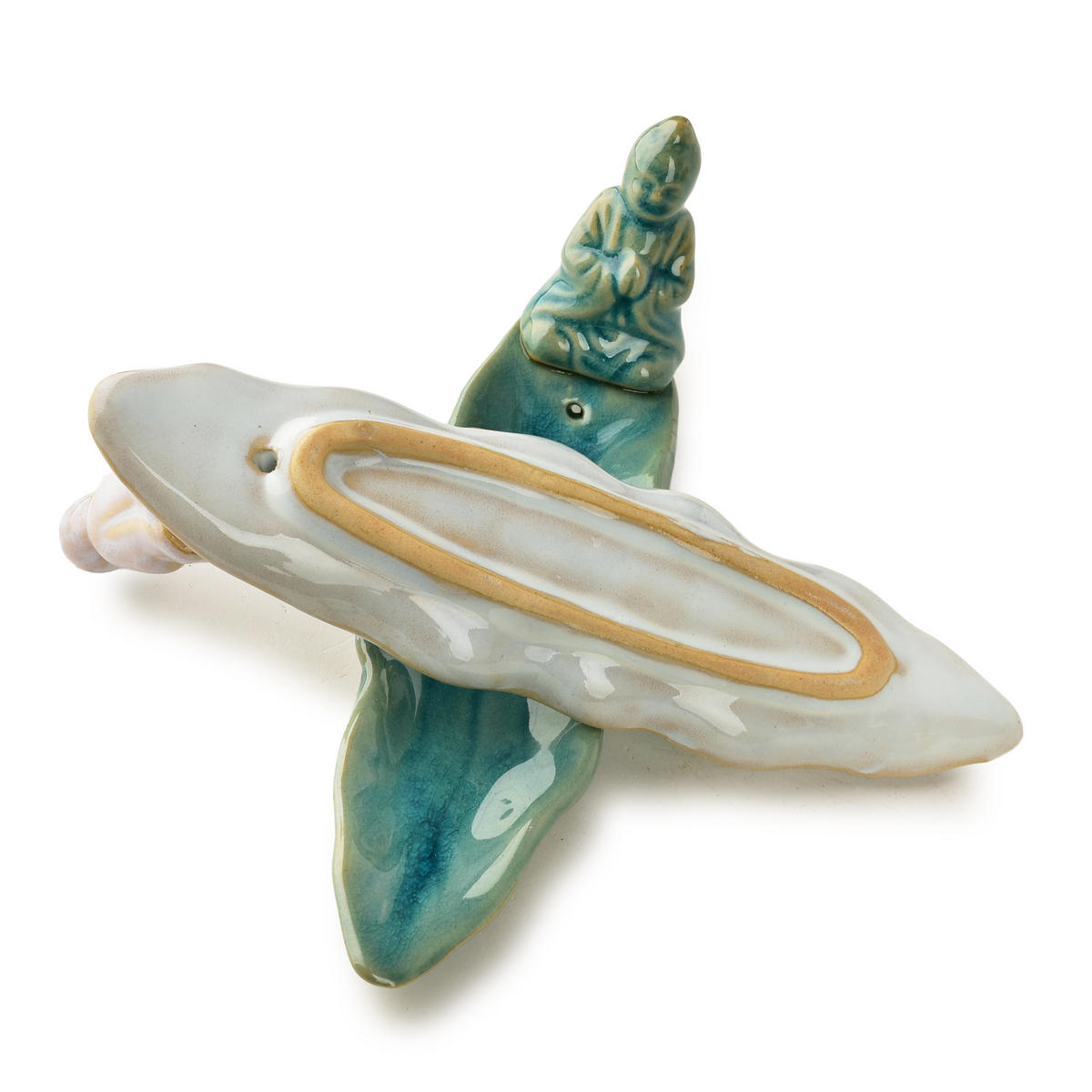 RÄUCHERSTÄBCHENHALTER Budda 1-tlg Grün 21x6x8cm Keramik - Beige, Keramik (7.5/5.5/20.5cm) - Mondex
