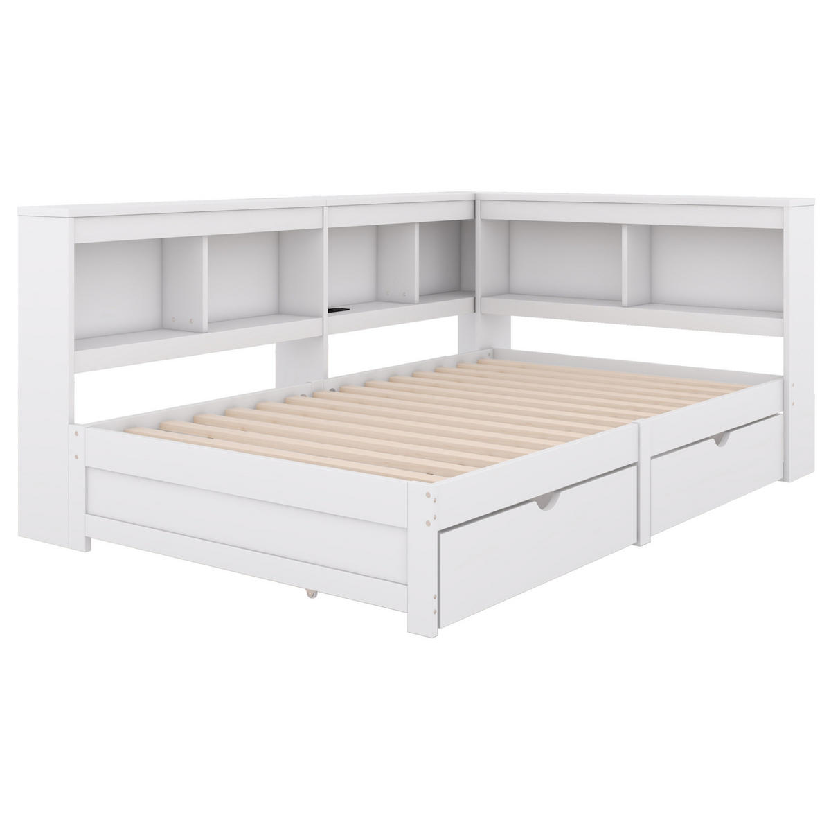 TAPECIRANI krevet od iverala, 90/200 cm bijeli, s 2 ladice i USB priključcima - bijela, drvni materijal (90/200cm) - BEAOK