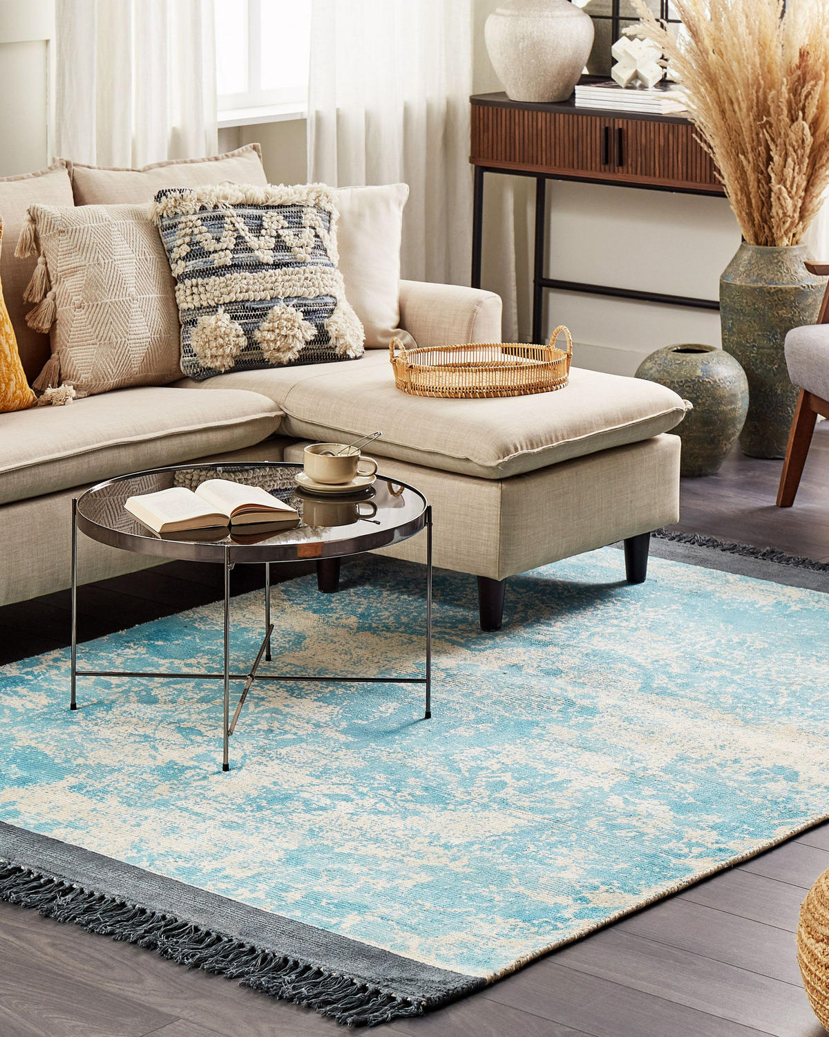 KURZFLOR-TEPPICH Akarsu 200/140 cm - Blau, Naturmaterialen (140/200cm) - Beliani