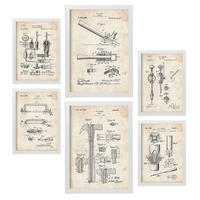 POSTER Set Mit 6 Plakaten Mit Bauwerkzeuge 2 Patenten Im Vintage Stil A3 & A4 Weißer Rahmen - Weiß, Papier (29/3cm) - Nacnic