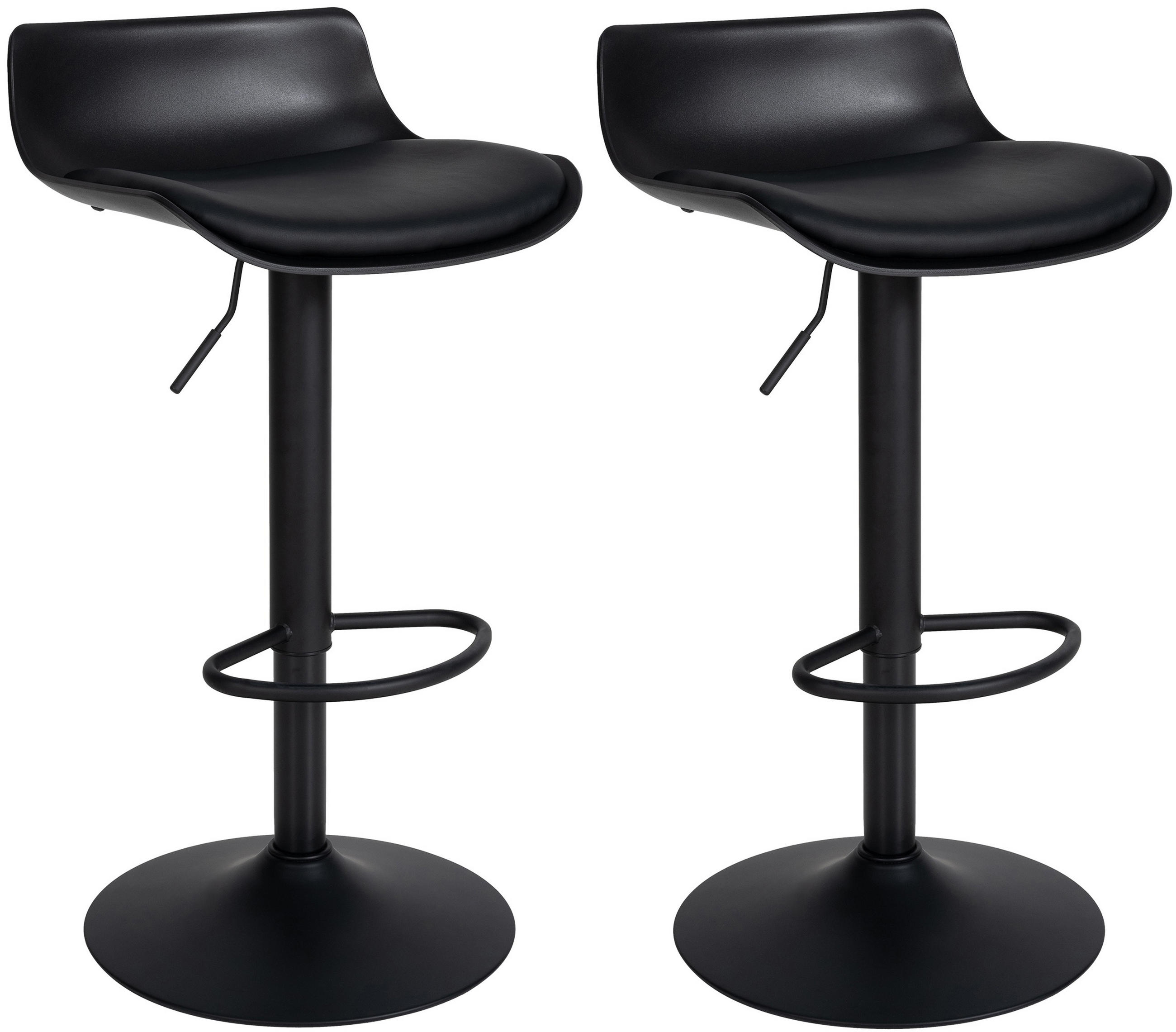 BARHOCKER 2er Set Averna Kunstleder schwarz - Schwarz/Weiß, Kunststoff/Metall (43/94/44cm) - TPFLiving