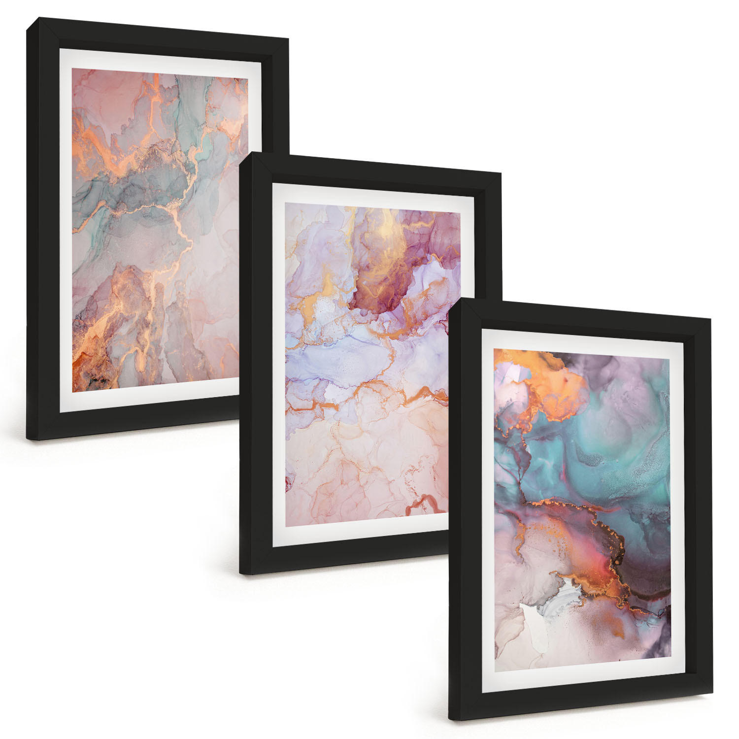 BILDER SET 3er Set - 20x30 cm Schwarzer Rahmen - Abstrakte Pastellmuster - Schwarz, Kunststoff (20/30cm) - TULUP