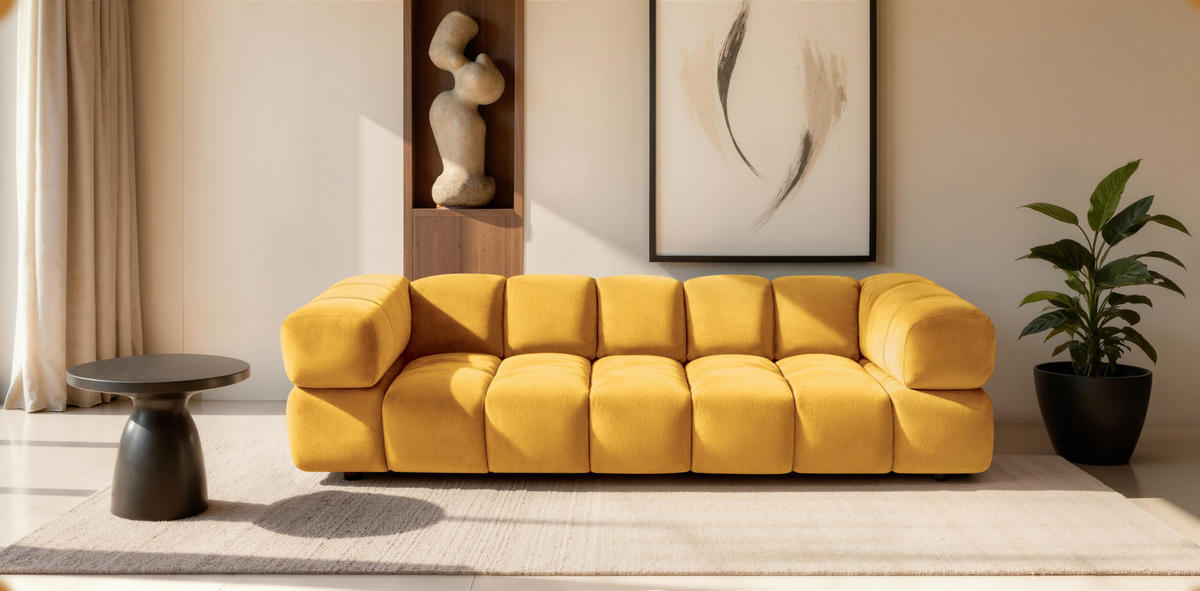 SOFA 4-Sitzer, Couch, Veloursstoff Bluvel, Golden, Averro - Gelb, Holz (280/70/96cm) - Kaiser Möbel