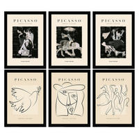 POSTER Set Mit 6 Illustrationen Von Pablo Picasso Schwarz Weiss A3 Schwarzer Rahmen - Schwarz, Papier (29/3cm) - Nacnic