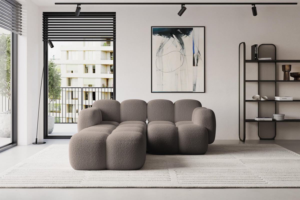 ECKSOFA modulares Sofa Links Miko-L1 214x205x75 Braun Bouclé - Dunkelbraun/Schwarz, Holzwerkstoff/Kunststoff (214/205cm) - ALTDECOR