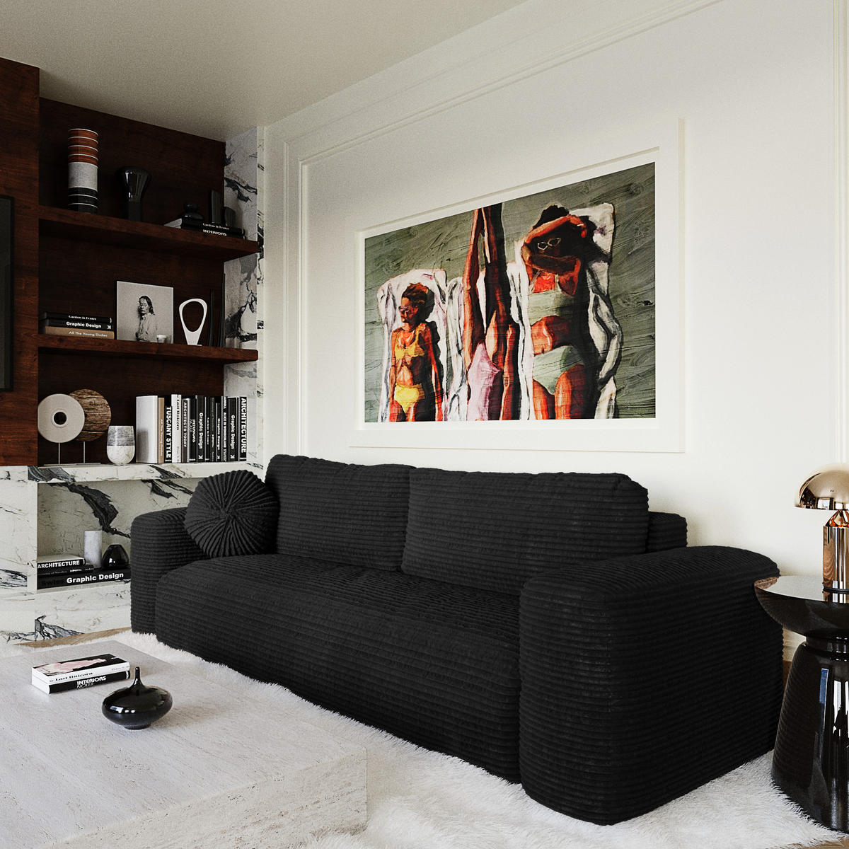 SCHLAFSOFA mit Stauraum LIOR XXL-Cord Schwarz 260cm - Schwarz, Textil (260/83/100cm) - Premium Interiors