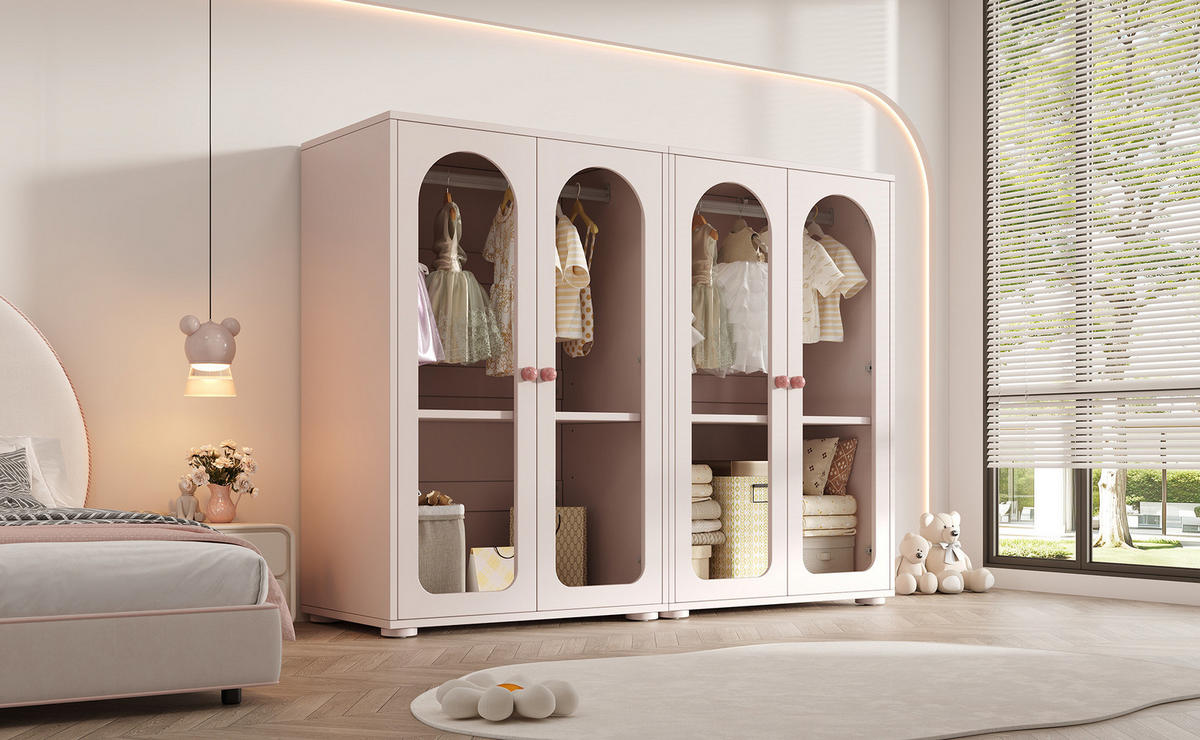KLEIDERSCHRANK 80/120/50 cm Babyrosa aus Acryl und MDF 2er Set - Pink, Holzwerkstoff (50/120/160cm) - OKMYHOME