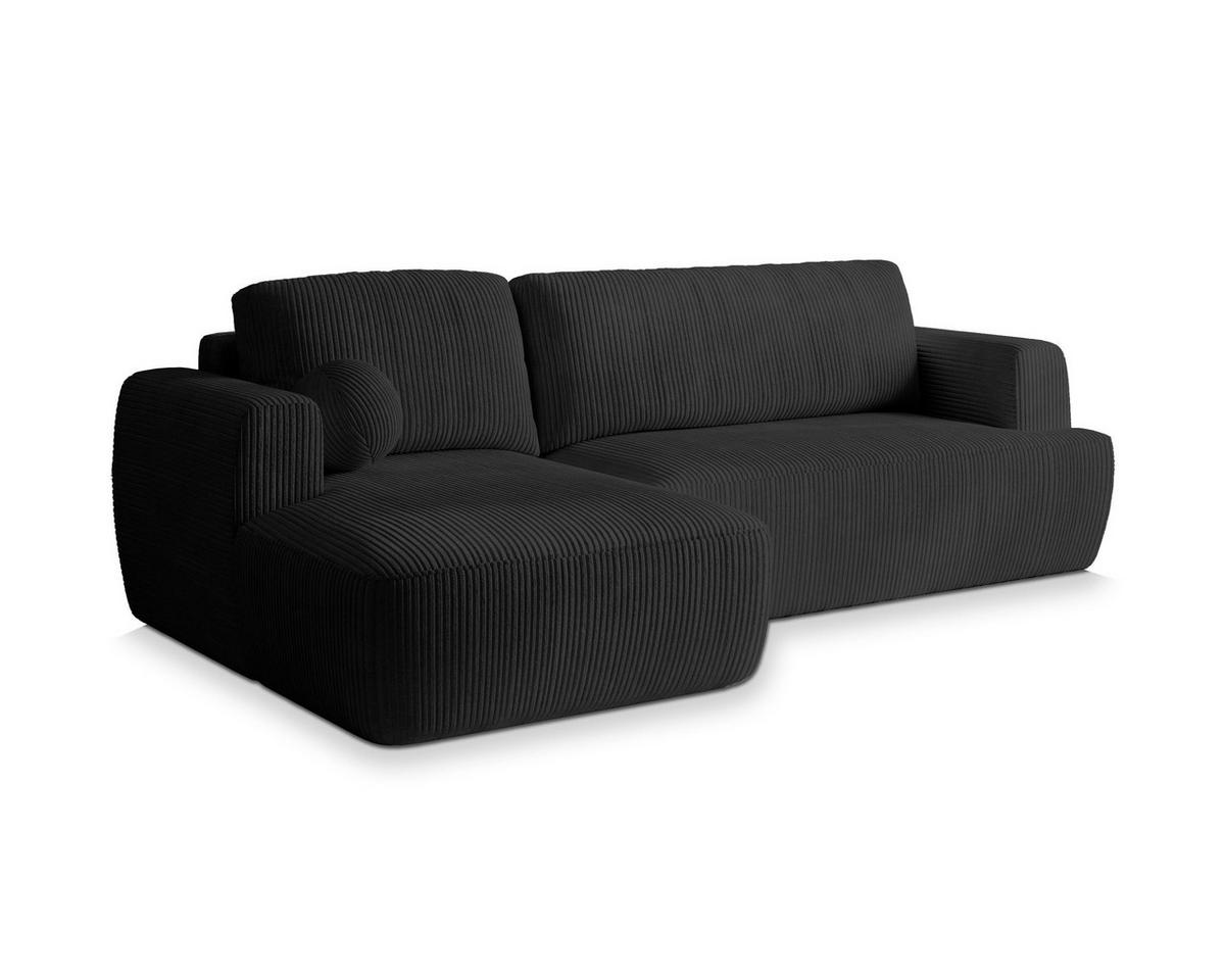 ECKSOFA SENTI P L-S Schwarz Kordstoff mit Schlaffunktion - Schwarz, Holz (246/148cm) - MASSENO