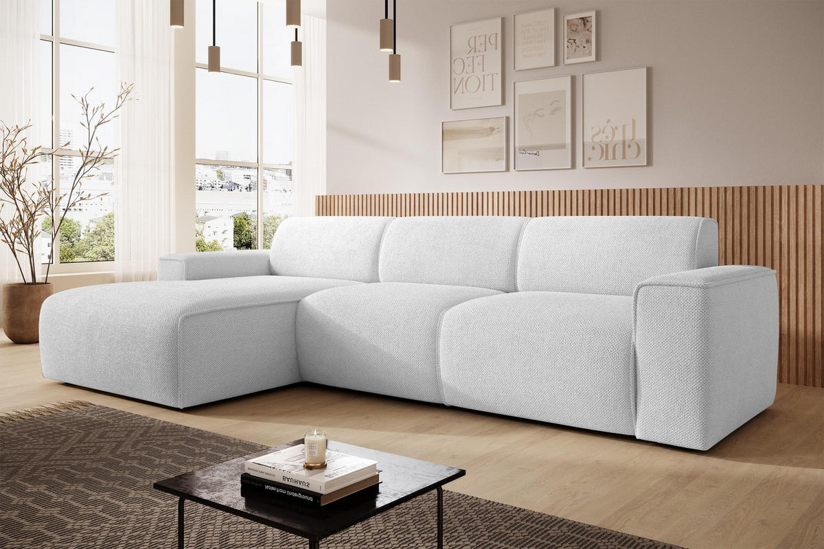 ECKSOFA L Form Didim mini Ivory 310/165/78 cm – stilvolle kleine Eckcouch L - Greige/Champagner, Kunststoff/Textil (165/310cm) - AX Living