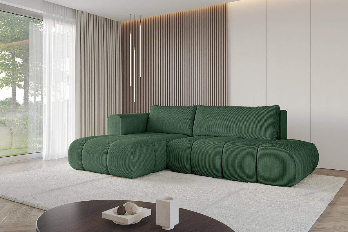 ECKSOFA Ottomane Links CLOUD-L 289x180x40 Grün Cord - Grün, Holzwerkstoff/Kunststoff (180/289cm) - ALTDECOR