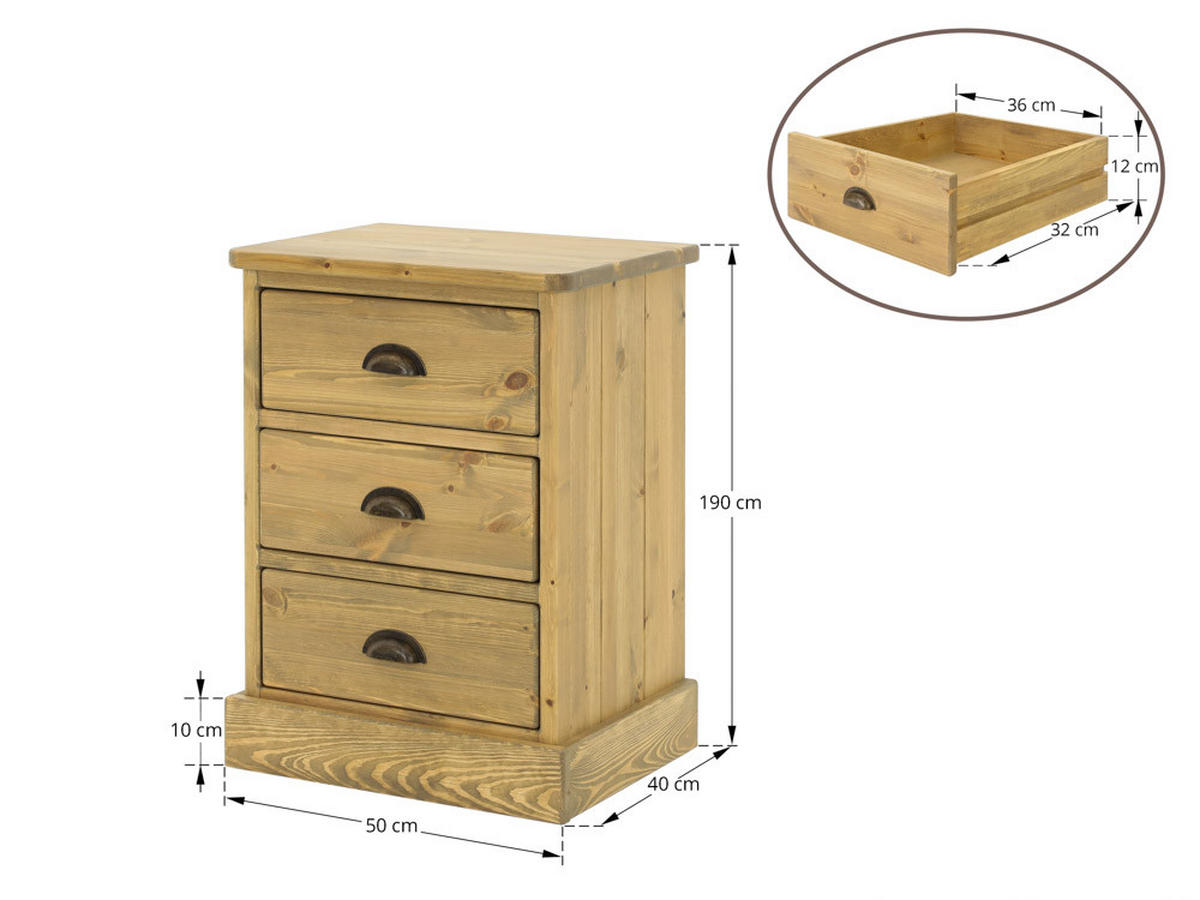 NACHTTISCH aus Massivholz Dakota - Hellbraun, Holz (50/69/40cm) - Seart