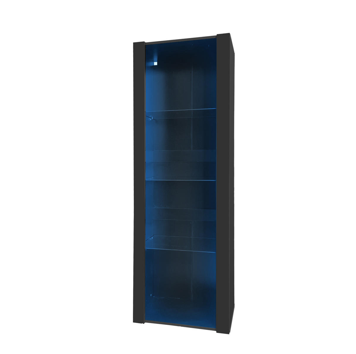 VITRINE 55/38/166 cm schwarz aus Spanplatte mit LED und 3 Glasböden - Schwarz, Holzwerkstoff (55/166/38cm) - OKWISH