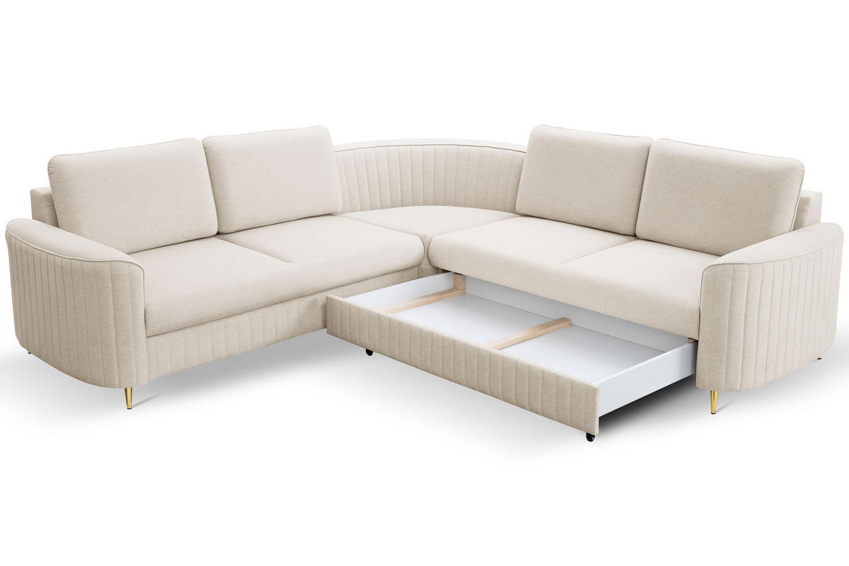 ECKSOFA LAREN, modernes Schlafsofa mit Stauraum, Plastikfüße, L-förmig, lose Rückenkissen freistehend, RECHTS 252x251x85 cm Cream - Creme, Holz/Textil (252/251cm) - DomoHome