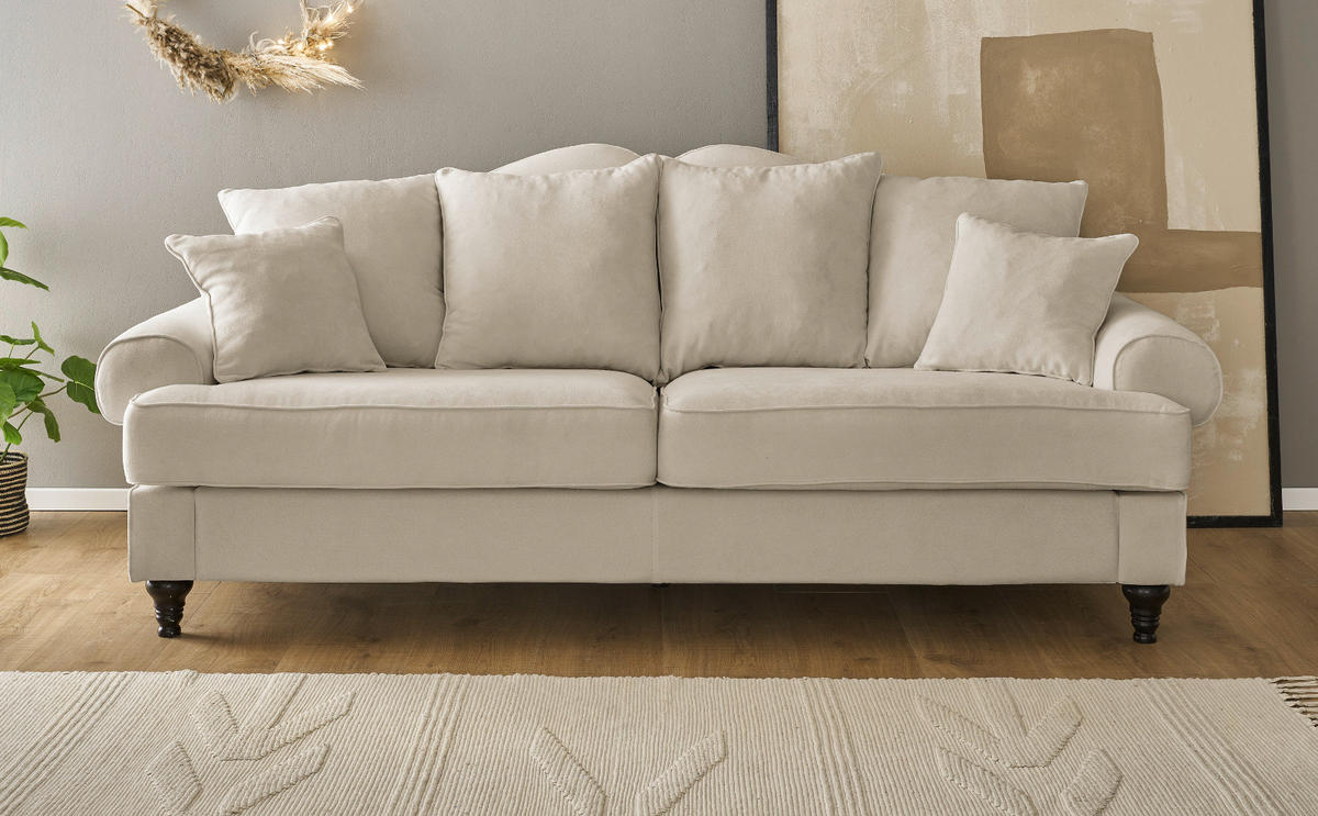 SOFA beige Landhaus, Couch 3,5-Sitzer 230 cm - Beige, Holz/Textil (230/95/100cm) - Furn.Design