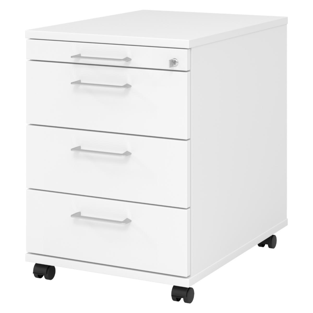 ROLLCONTAINER - 3 Materialschubladen 58/42,8/59 cm in Weiß Bügelgriff (Metall) - Weiß, Holzwerkstoff (42.8/59/58cm) - bümö