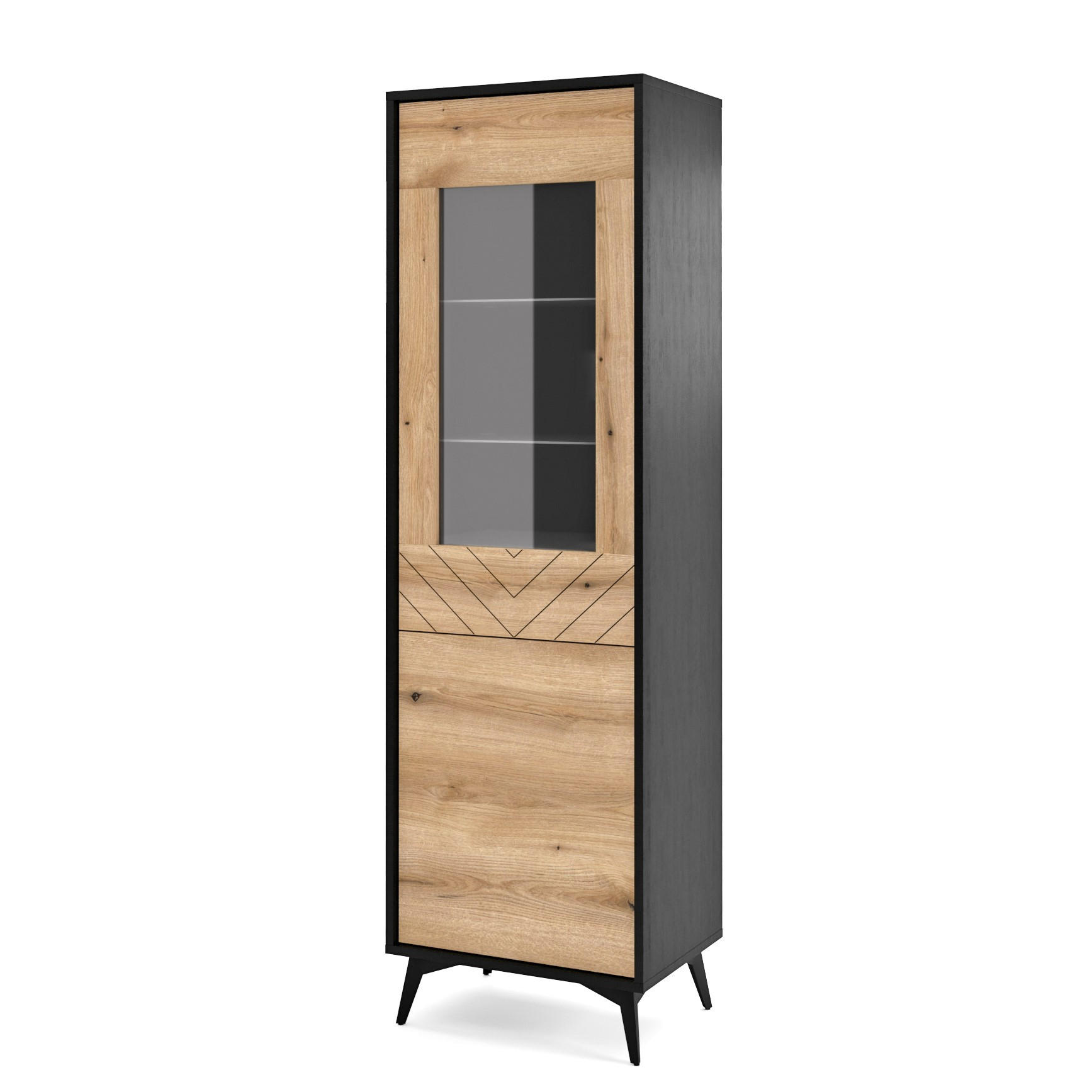 VITRINE in Schwarz, Goldfarben - Schwarz, Holzwerkstoff (53.5/178.1/39cm) - MASSENO