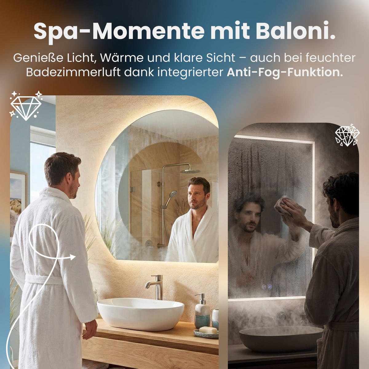 BADEZIMMERSPIEGEL flach 60/3/50 cm Glas Klarglas - Klar, Glas (60/50/3cm) - CLP