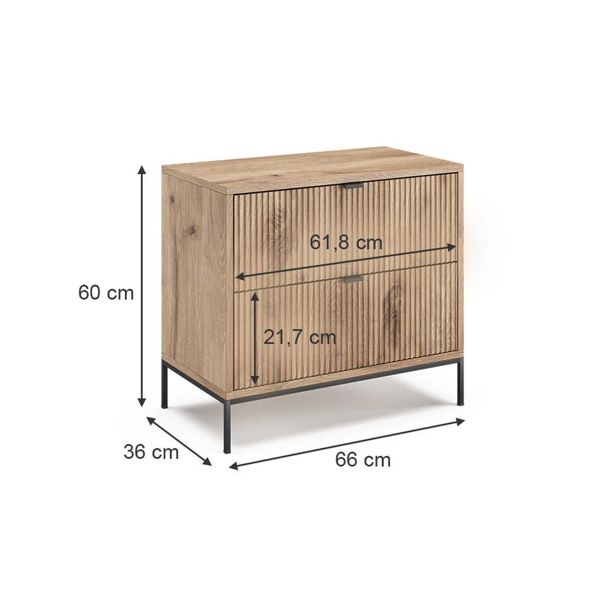 NACHTTISCH Eliza Viking Oak 66 x 60 cm mit 2 Schubladen - Eichefarben, Holzwerkstoff (66/60/36cm) - Vicco
