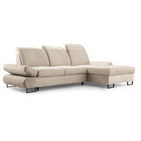 ECKSCHLAFSOFA Karo mit verstellbaren Kopfstützen Beige rechts - Beige/Schwarz, Textil/Metall (265/156cm) - Beautysofa