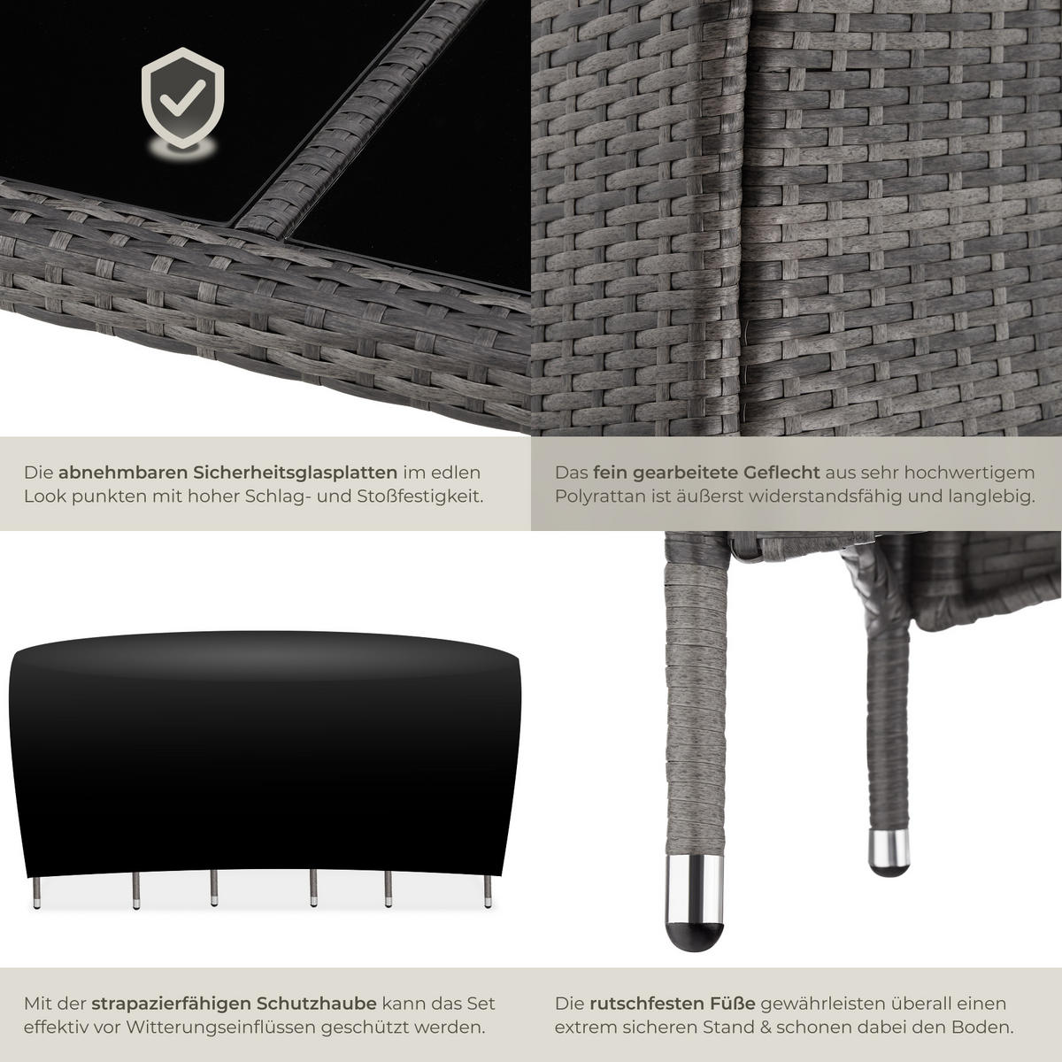 RATTAN SITZGRUPPE Porto,inklusive Schutzhülle,grau/weiß - Weiß/Grau, Kunststoff - tectake