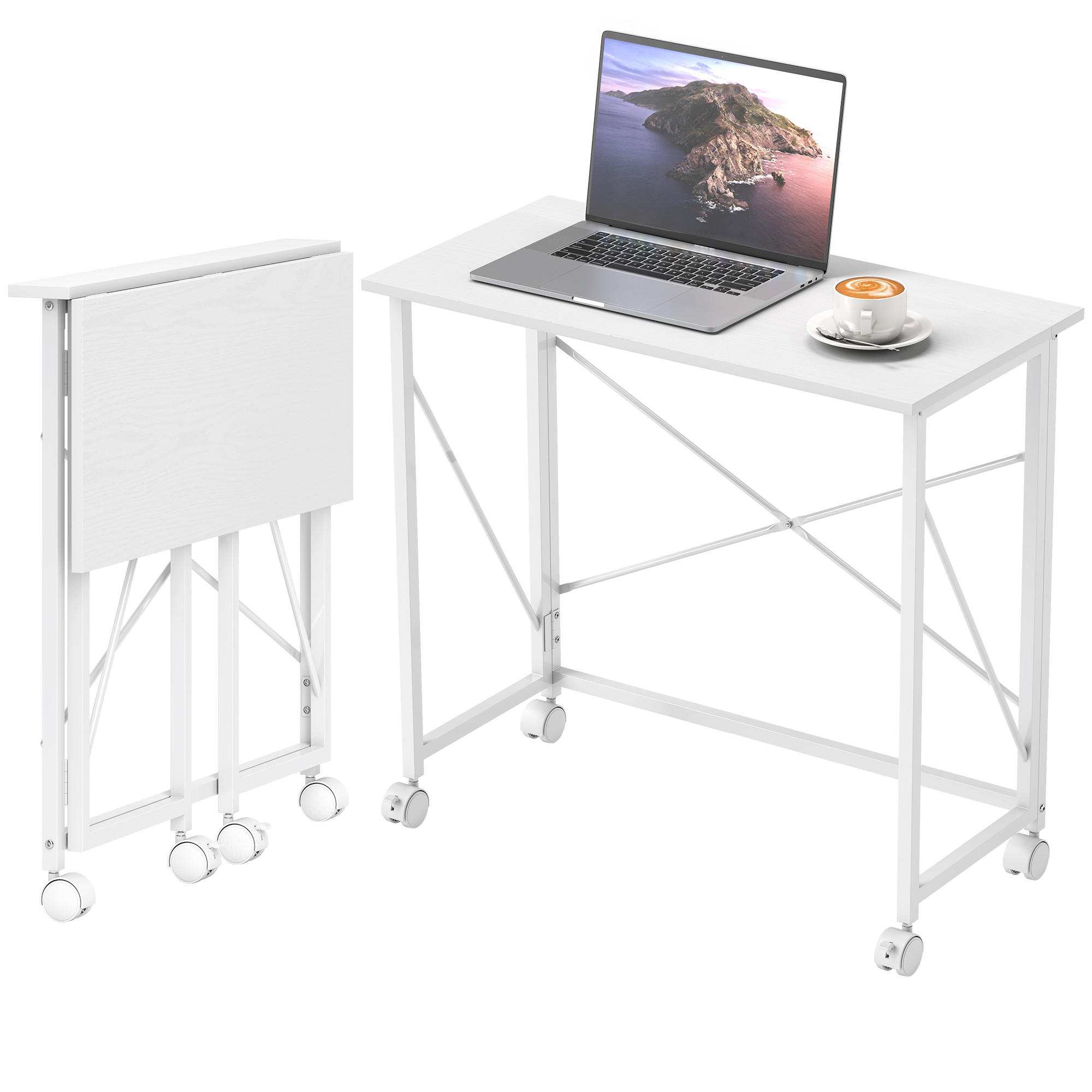 SCHREIBTISCH faltbarer bürotisch 80x40 mit Rollen - Weiß, Holzwerkstoff (40/80/75cm) - Gisaae