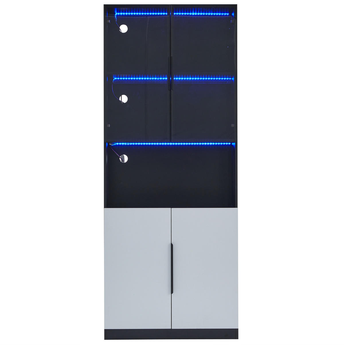 VITRINE aus Spanplatte 80x30x200 cm Weiß/Schwarz mit LED-Beleuchtung und Glastüren - Weiß, Holzwerkstoff (80/200/30cm) - IVMEU