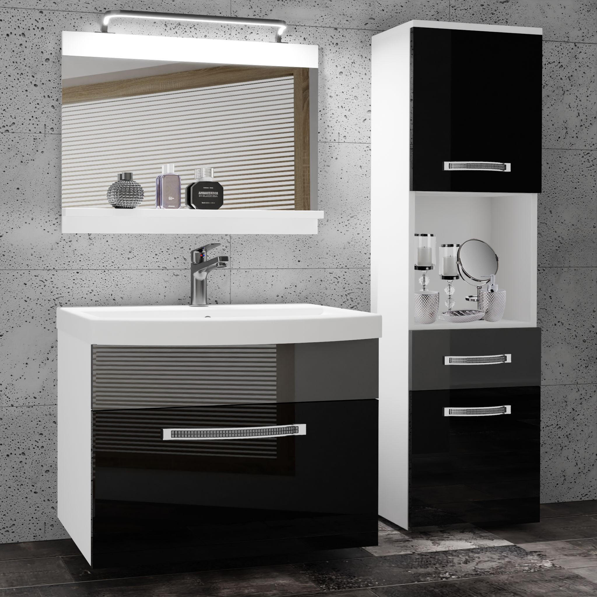BADMÖBEL Badezimmer Schwarz Silber Glänzend - Silberfarben/Schwarz, Holz (100/113/40cm) - B BELINI GROUP