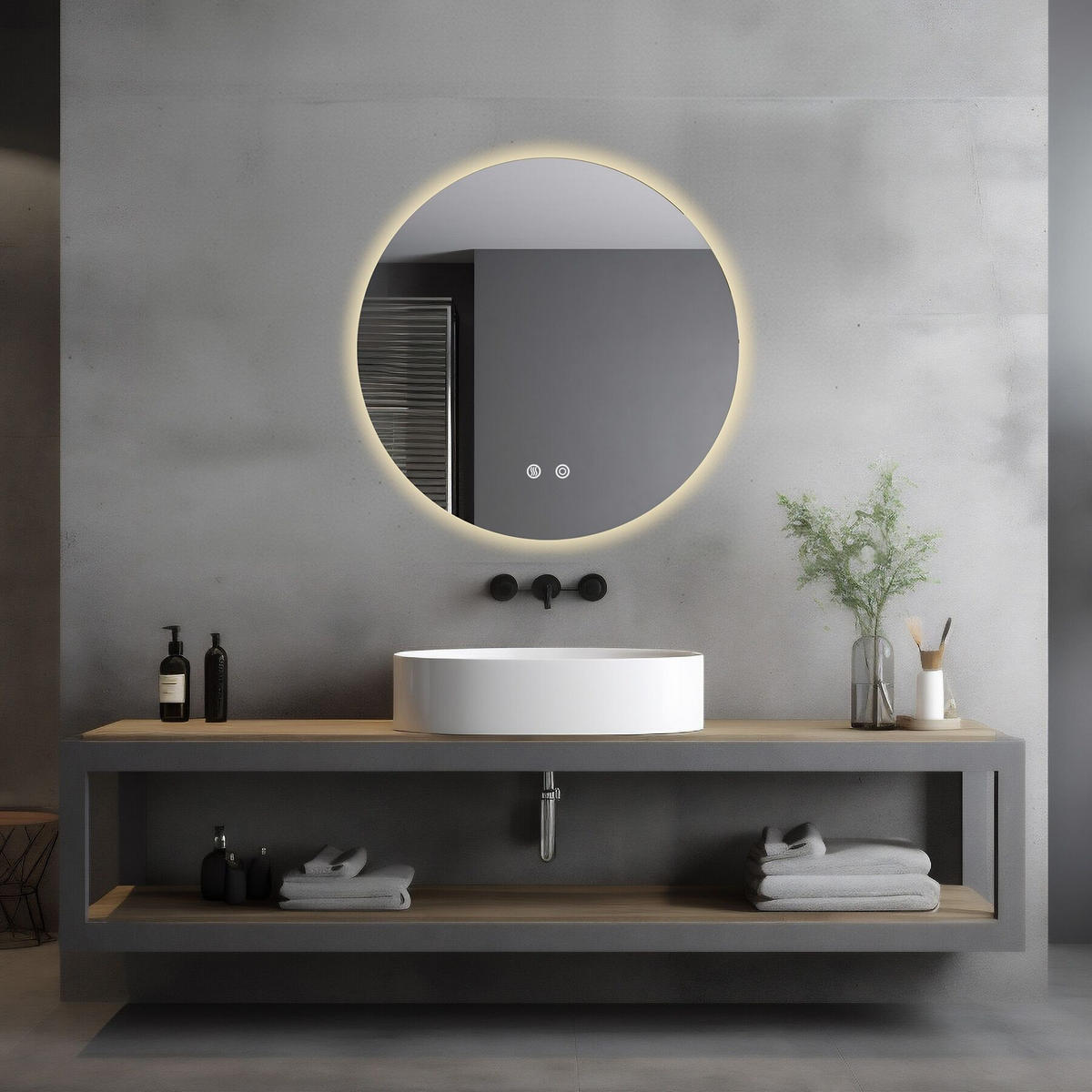 LED-BADEZIMMERSPIEGEL rund Aurora,inklusive Spiegelheizung,weiß - Weiß, Glas (70/70/3.5cm) - tectake