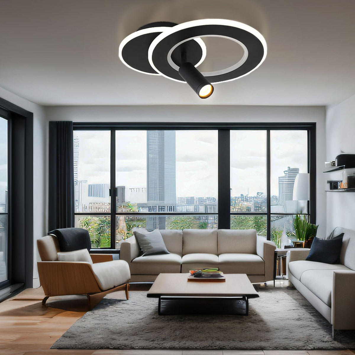LED DECKENLEUCHTE MARIAN Schwarz Metall - Schwarz, Metall (36.5/29.2/13.5cm) - Globo Lighting