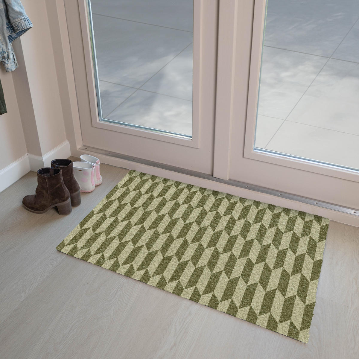 FUSSMATTE Muster - Abstrakt - Grün - Flugzeuge 90x60 cm - Olivgrün, Kunststoff (90/0.4cm) - MuchoWow