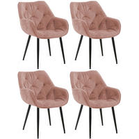 ARMLEHNENSTUHL 4er Set Samt Rosa - Schwarz/Rosa, Textil/Metall (58/83/62cm) - CLP