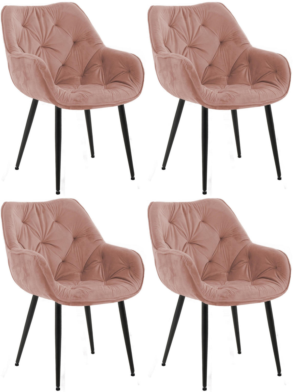 ARMLEHNENSTUHL 4er Set Samt Rosa - Schwarz/Rosa, Textil/Metall (58/83/62cm) - CLP