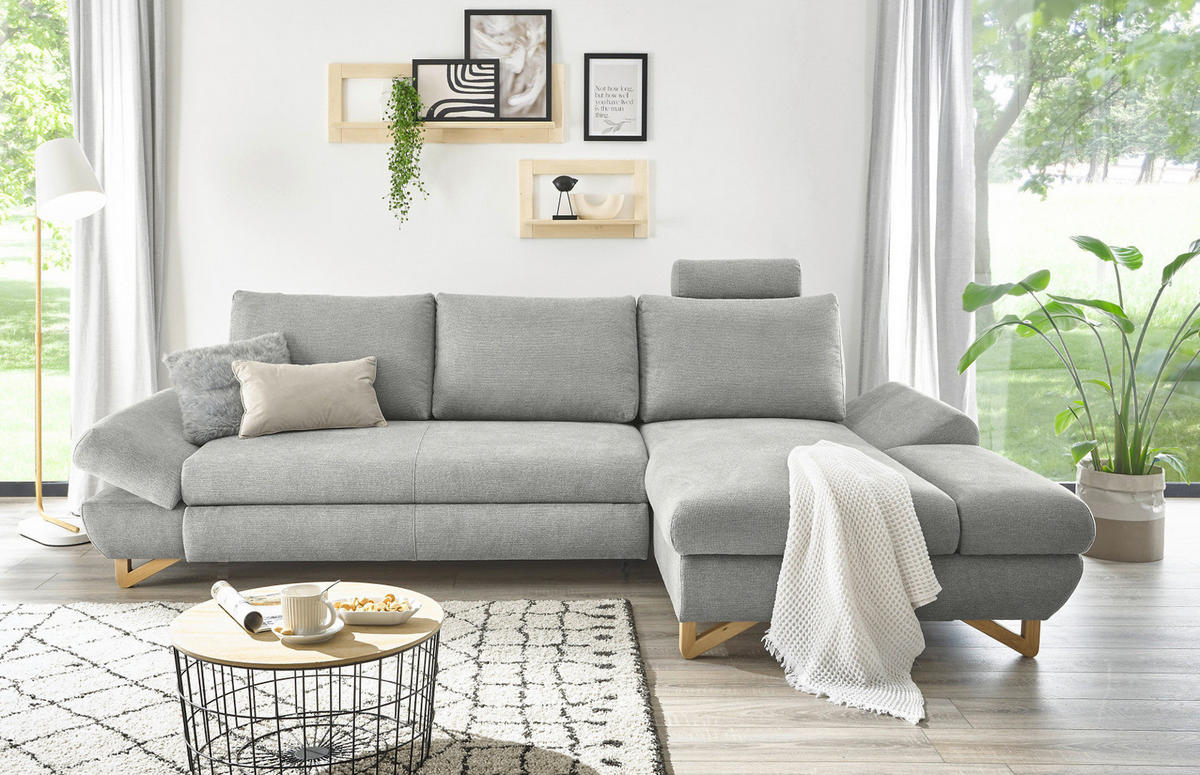 ECKSOFA hellgrau Struktur-Stoff, Wohnzimmer Sofa - Hellgrau, Holz/Textil (284/166cm) - Furn.Design