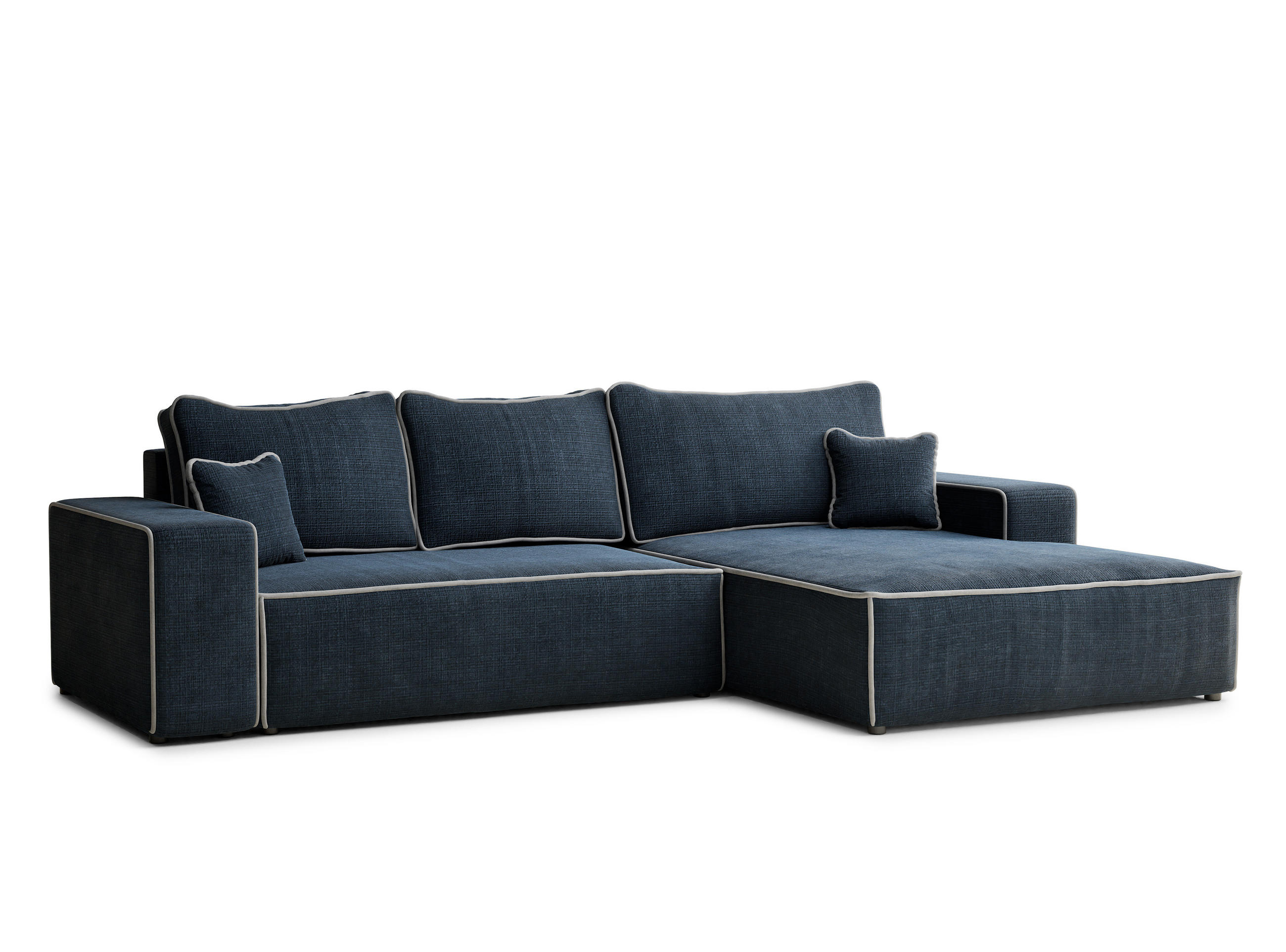 ECKSOFA MIT SCHLAFFUNKTION Modo Grau Chenille-Stoff - Rechts Seite - Schwarz/Dunkelblau, Holz/Holzwerkstoff (294/185cm) - Maison de Reve