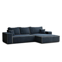 ECKSOFA MIT SCHLAFFUNKTION Modo Grau Chenille-Stoff - Rechts Seite - Schwarz/Dunkelblau, Holz/Holzwerkstoff (294/185cm) - Maison de Reve