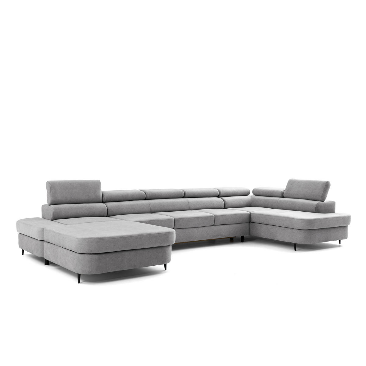 ECKSOFA U-Form PRIAM MAXI U Rechts mit Schlaffunktion 125x317 Velours Hellgrau - Hellgrau/Schwarz, Holz/Textil (400/91/203cm) - Muffo